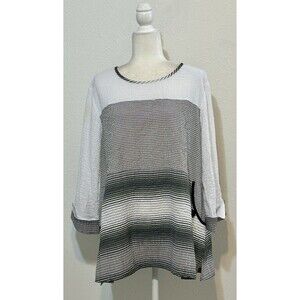 Ali Miles Size XL Striped Crinkled Oversized Pockets Long Sleeve Top Boho Office